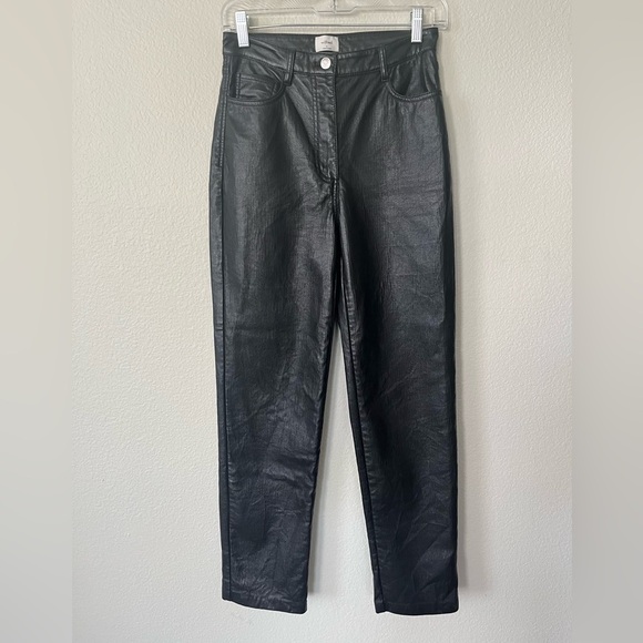 Wilfred Pants - Wilfred Melina High Waisted Straight Leg Black Vegan Leather Pants Women Size 4